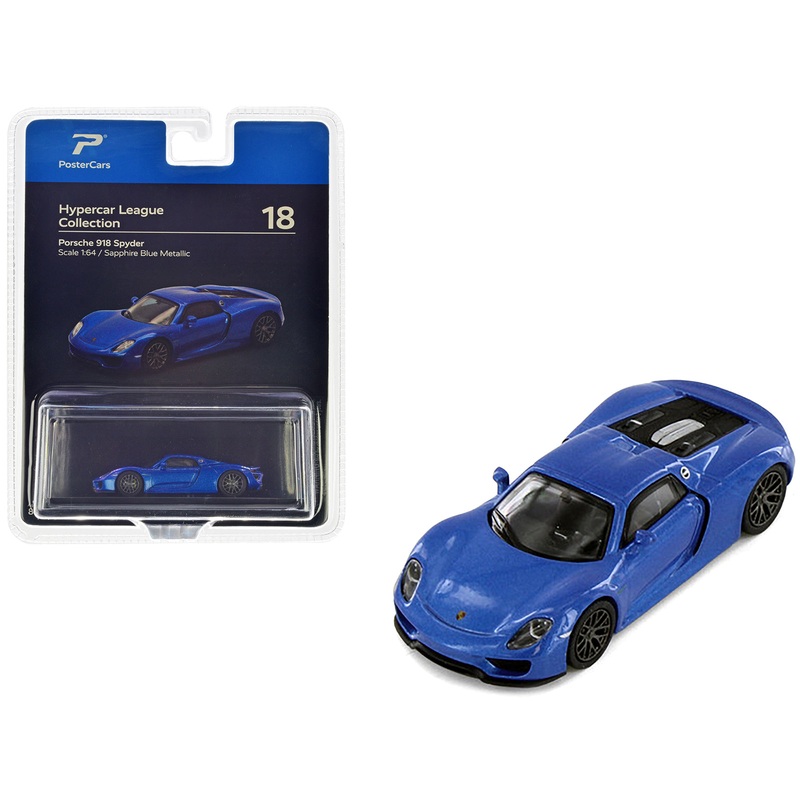 Porsche 918 Spyder Sapphire Blue Metallic “Hypercar League Collection” 1/64 Diecast Model Car by PosterCars