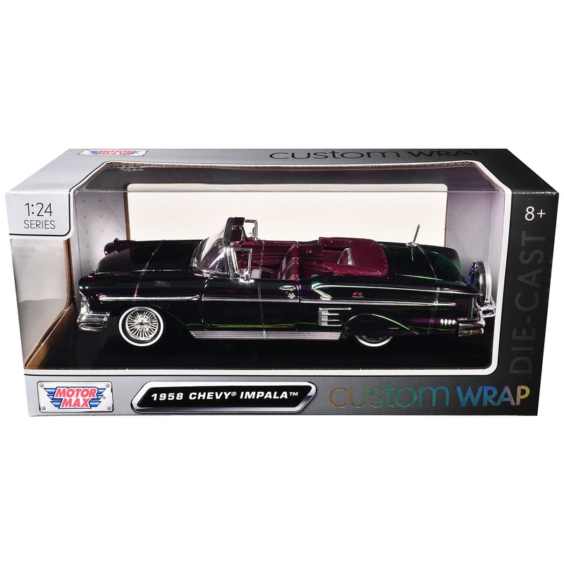 1958 Chevrolet Impala Green and Purple Chrome “Custom Wrap” Series 1/24 Diecast Model Car by Motormax