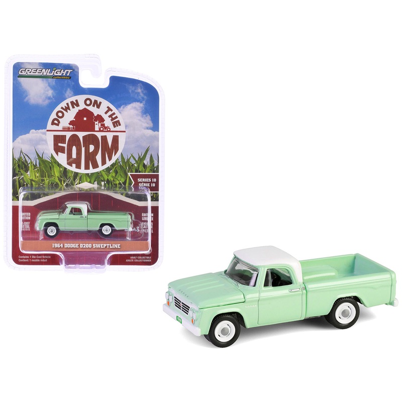 1964 Dodge D-200 Sweptline Pickup Truck Turf Green with White Top “Down on the Farm” Series 10 1/64 Diecast Model by Greenlight