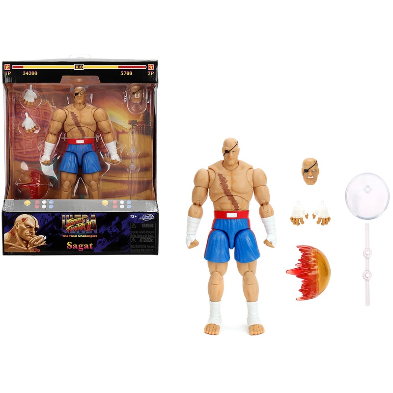Sagat 7.5″ Moveable Figure with Accessories and Alternate Head and Hands “Ultra Street Fighter II: The Final Challengers” (2017) Video Game Model by Jada
