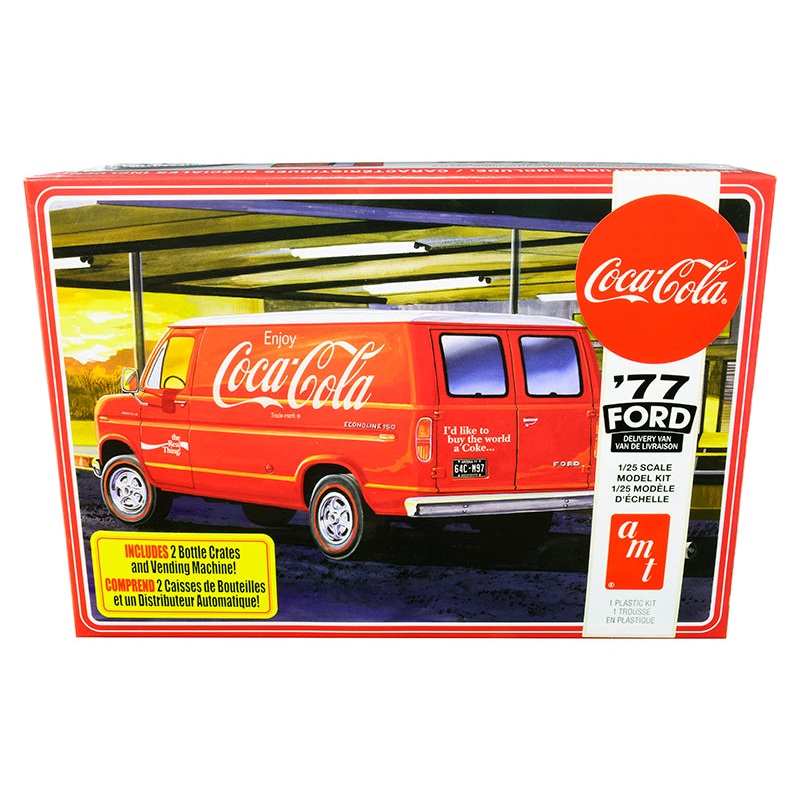 Skill 3 Model Kit 1977 Ford Delivery Van with 2 Bottles Crates and Vending Machine “Coca-Cola” 1/25 Scale Model by AMT