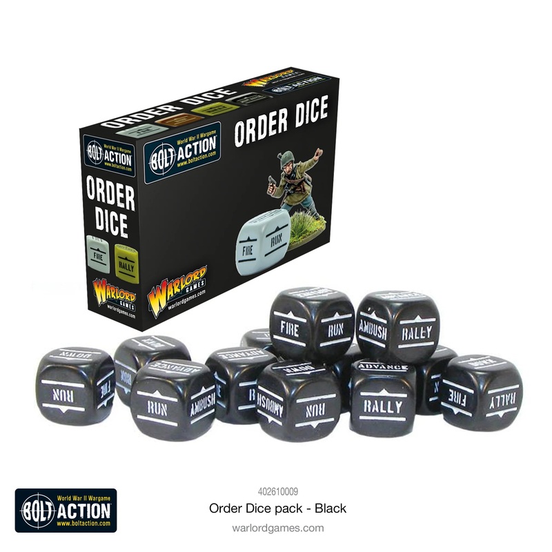 Warlord – Bolt Action Orders Dice – Black (12 Boxed)