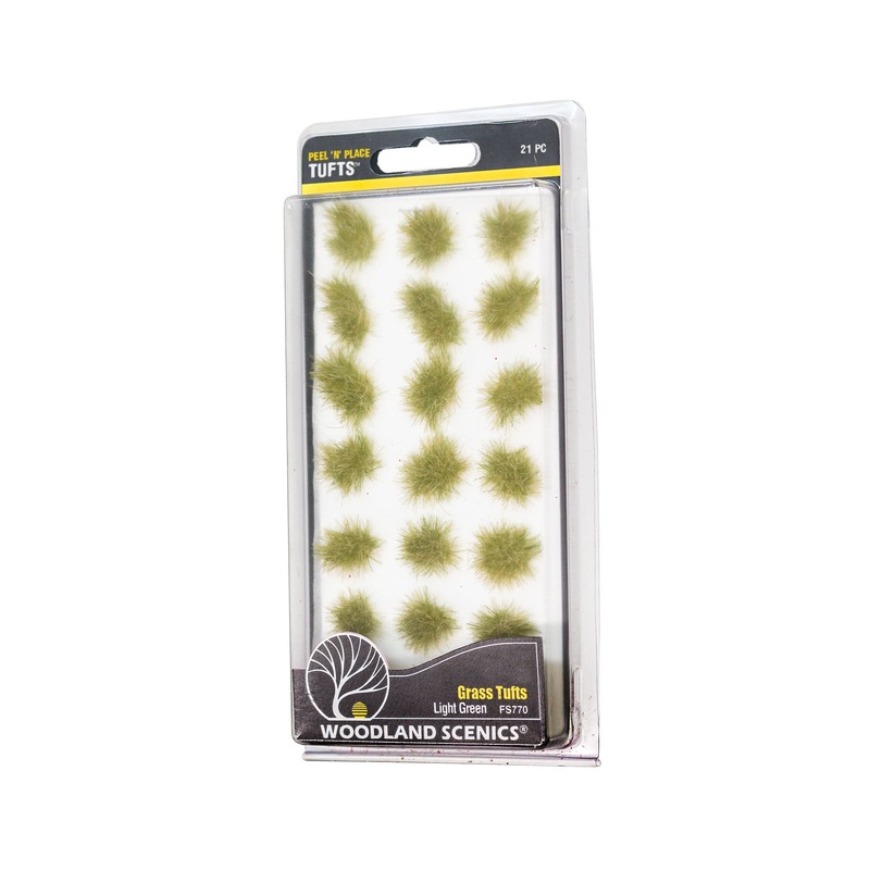 Woodland Scenics 770, Peel ‘N Place, Grass Tufts, Light Green, 21 Pieces