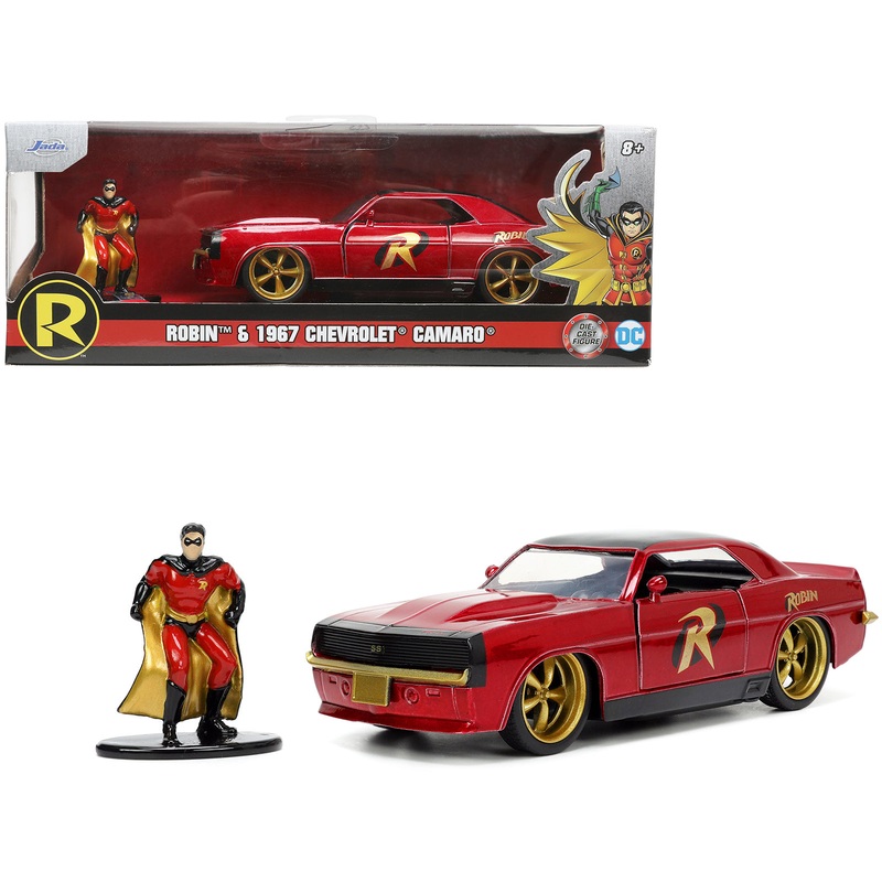 1969 Chevrolet Camaro Dark Red Metallic with Black Top and Robin Diecast Figure “Batman” “Hollywood Rides” Series 1/32 Diecast Model Car by Jada