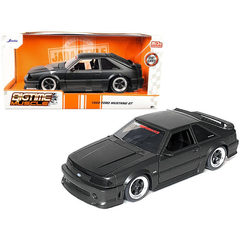 1989 Ford Mustang GT 5.0 Matt Black Metallic with Matt Black Hood “Bigtime Muscle” Series 1/24 Series Diecast Model Car by Jada