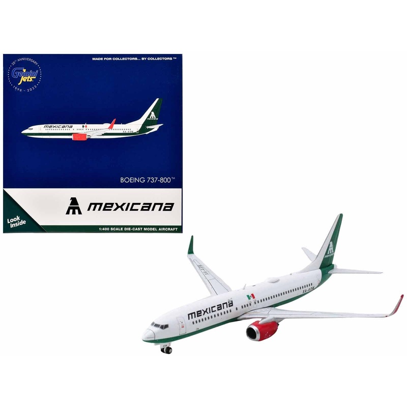 Boeing 737-800 Commercial Aircraft “Mexicana Airlines” (XA-ASM) White with Green Tail 1/400 Diecast Model Airplane by GeminiJets