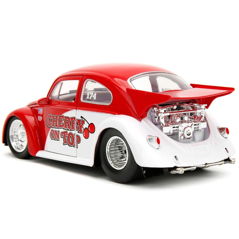 1959 Volkswagen Drag Beetle “Cherry on Top” Red and White “Punch Buggy” Series 1/24 Diecast Model Car by Jada