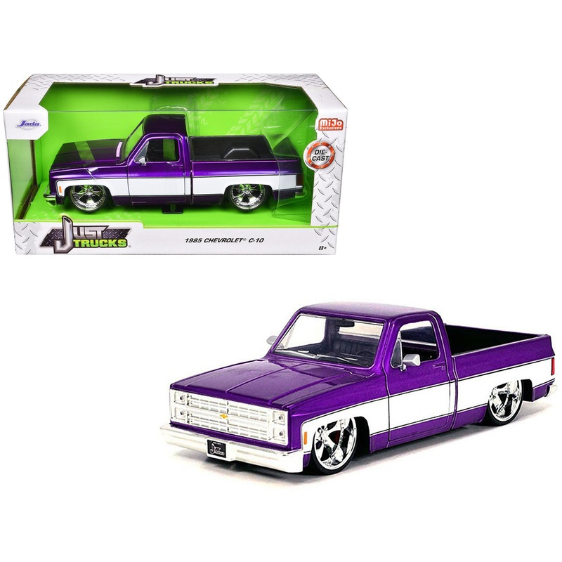 1985 Chevrolet C-10 Pickup Truck Purple Metallic and White with Cartelli Wheels “Just Trucks” Series 1/24 Diecast Model Car by Jada