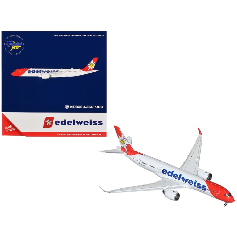 Airbus A350-900 Commercial Aircraft with Flaps Down Configuration “Edelweiss Air” (HB-IHC) White with Red Tail 1/400 Diecast Model Airplane by GeminiJets