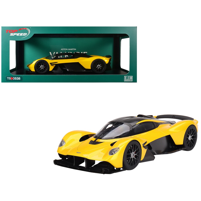 Aston Martin Valkyrie Cosmopolitan Yellow Metallic and Carbon 1/18 Model Car by Top Speed