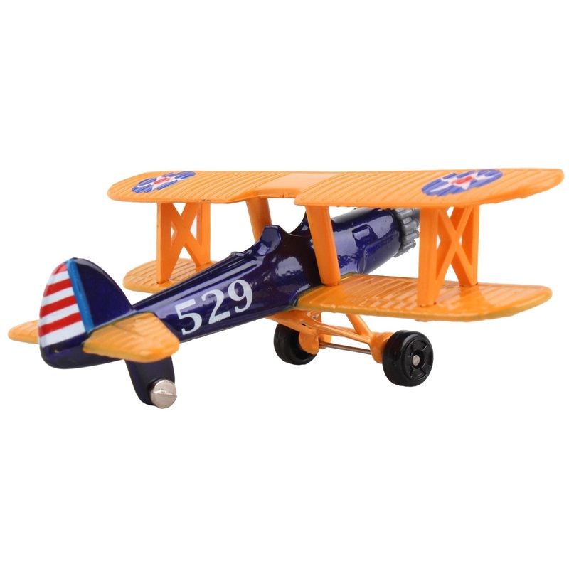 Boeing-Stearman Model 75 PT-17 Kaydet Aircraft Blue and Orange “High Flyer-United States Air Force” with Runway Section Diecast Model Airplane by Runway24
