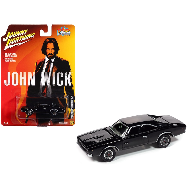 1968 Dodge Charger R/T Black “John Wick” (2014) Movie “Pop Culture” 2025 Release 1 1/64 Diecast Model Car by Johnny Lightning