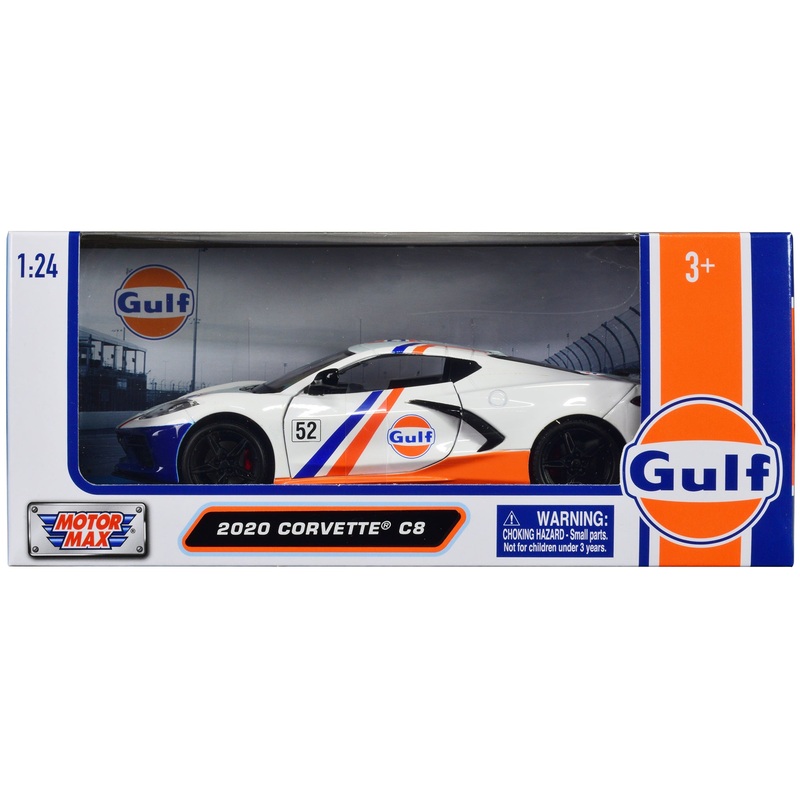 2020 Chevrolet Corvette C8 #52 White and Light Blue with Stripes “Gulf Oil” “Gulf Die-Cast Collection” 1/24 Diecast Model Car by Motormax