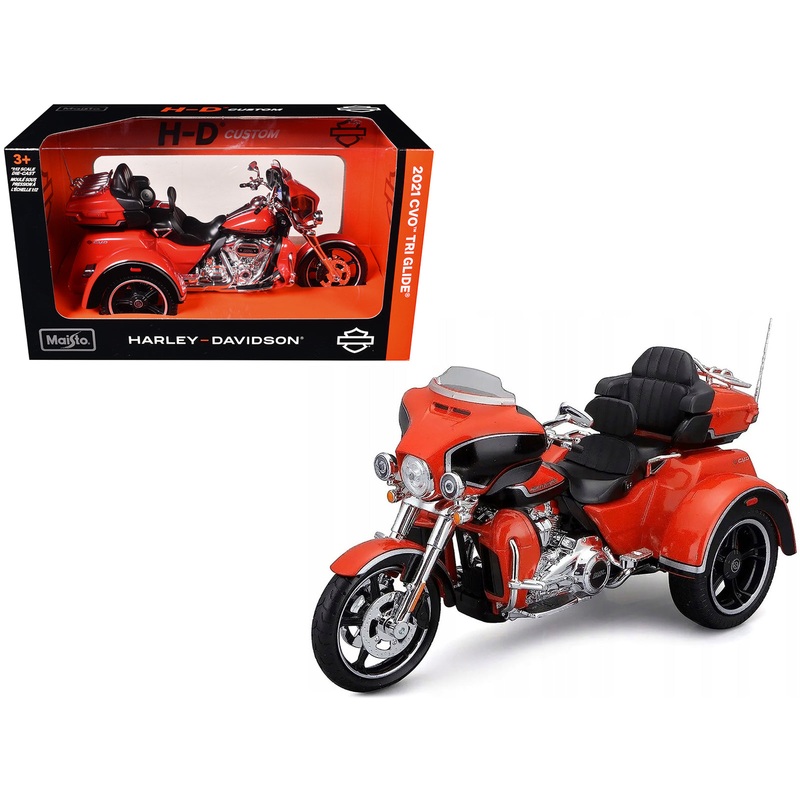 2021 Harley Davidson CVO Tri Glide Motorcycle Orange “H-D Custom” 1/12 Diecast Model by Maisto