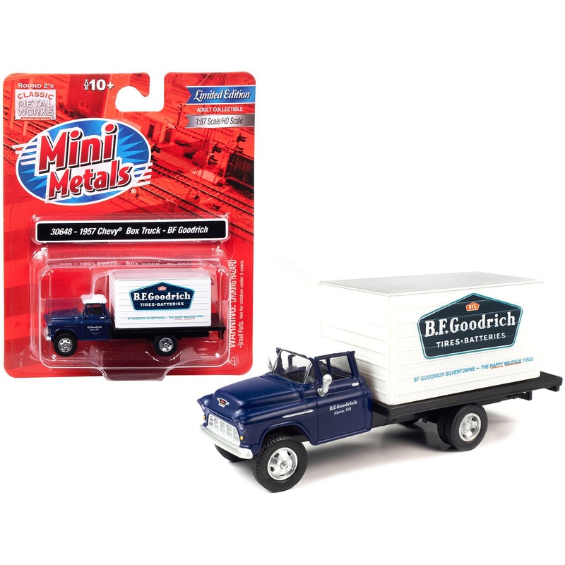 1957 Chevrolet Box Truck Dark Blue with White Top “BFGoodrich” 1/87 (HO) Scale Model by Classic Metal Works