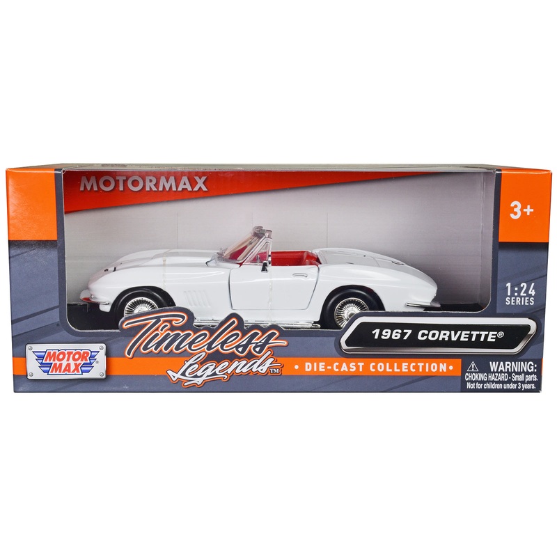 1967 Chevrolet Corvette C2 Convertible White with Red Interior “Timeless Legends” Series 1/24 Diecast Model Car by Motormax