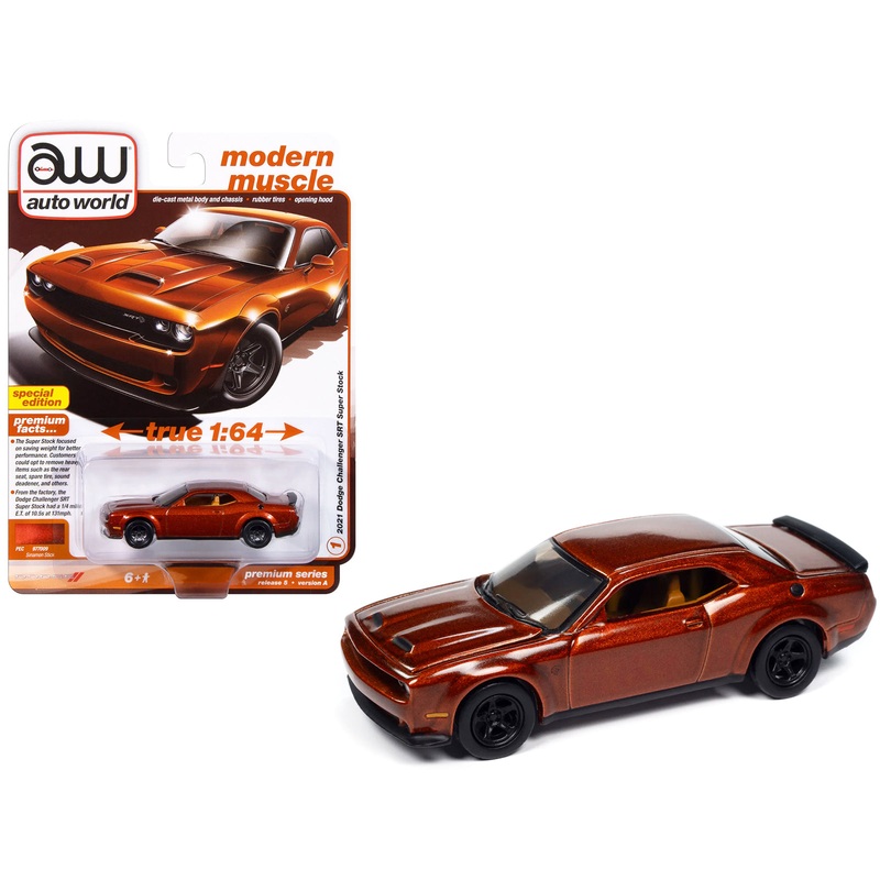 2021 Dodge Challenger SRT Super Stock Sinamon Stick Orange Metallic “Modern Muscle” Series 1/64 Diecast Model Car by Auto World