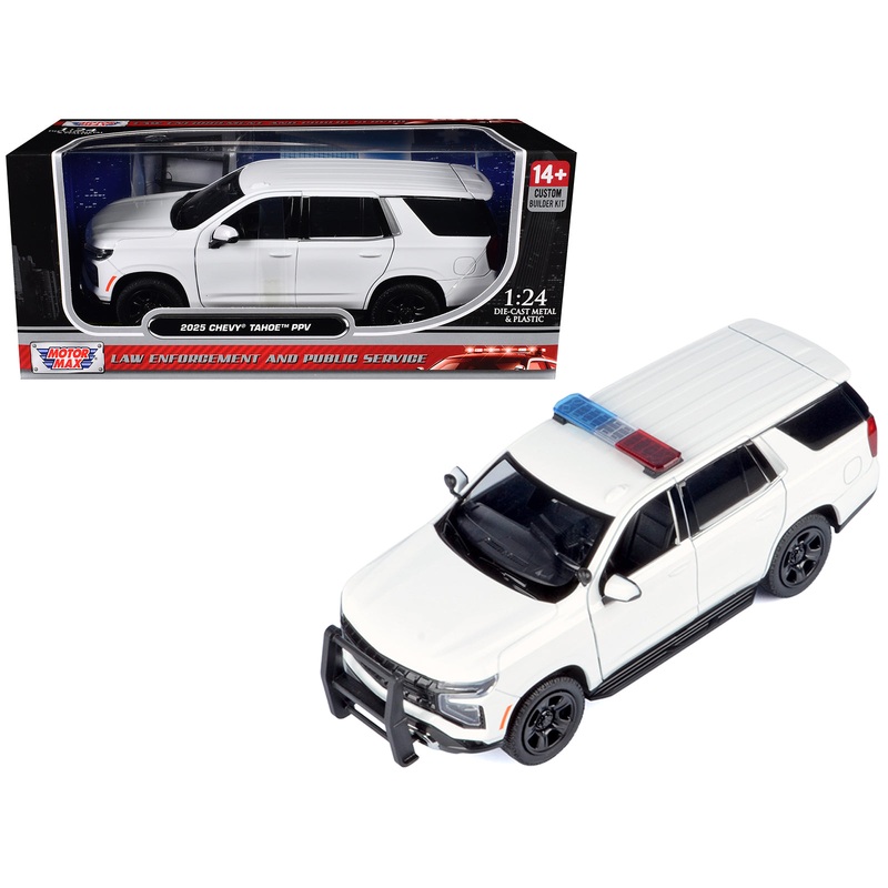 2025 Chevrolet Tahoe PPV White “Custom Builder’s Kit – Law Enforcement and Public Service” Series 1/24 Diecast Model Car by Motormax