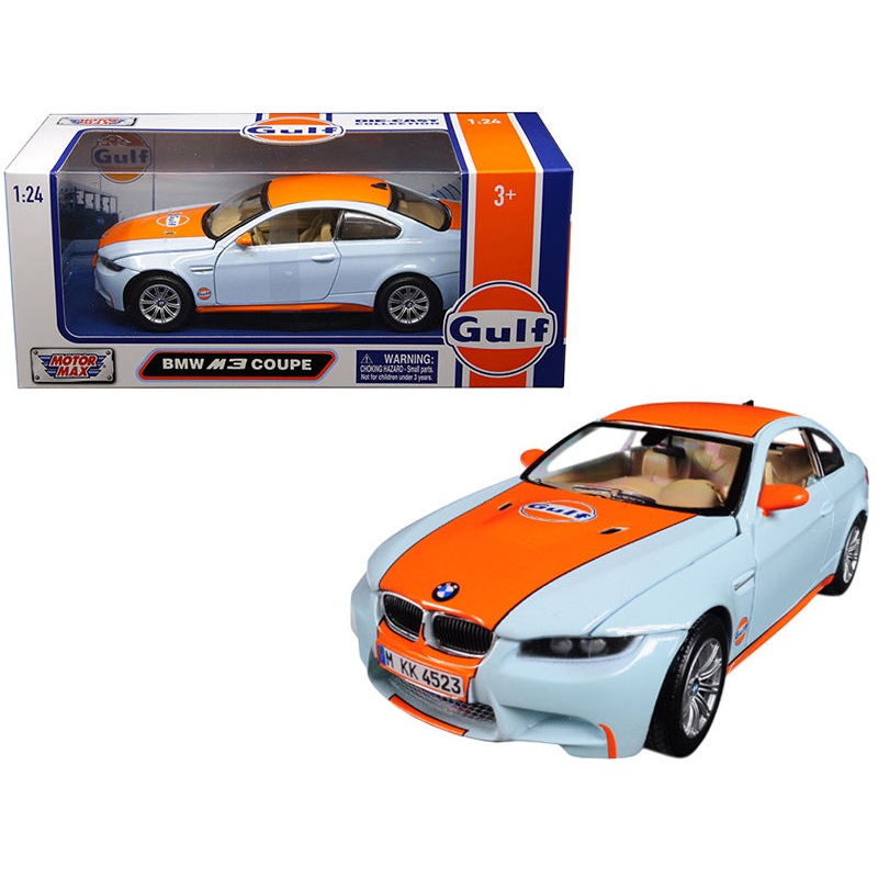 BMW M3 Coupe with “Gulf Oil” Livery Light Blue with Orange Stripe 1/24 Diecast Model Car by Motormax