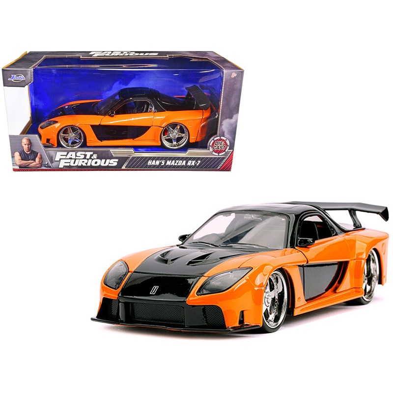 Han’s Mazda RX-7 RHD (Right Hand Drive) Orange and Black “Fast & Furious” Movie 1/24 Diecast Model Car by Jada
