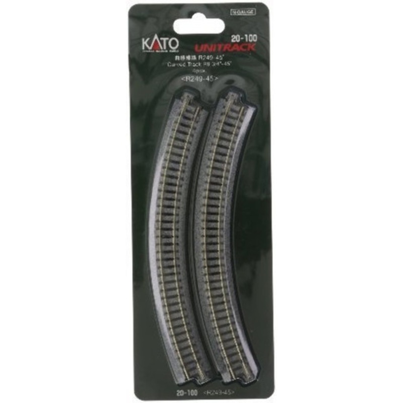 Kato 20-100 N Scale Unitrack, 249mm (9 3/4″) Radius 45-Degree Curve Track (4)