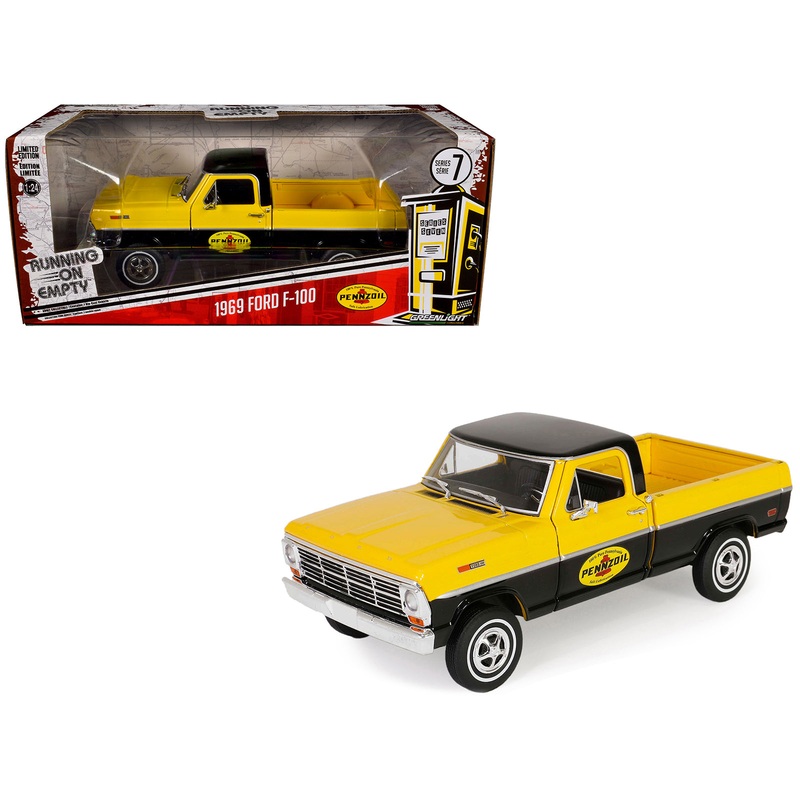 1969 Ford F-100 Pickup Truck “Pennzoil” Yellow and Black “Running on Empty” Series 7 1/24 Diecast Model Car by Greenlight