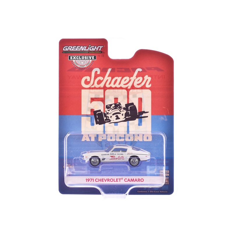 1971 Chevrolet Camaro “1971 Schaefer 500 at Pocono Raybestos Official Pace Car” White with White Interior “Hobby Exclusive” Series 1/64 Diecast Model Car by Greenlight
