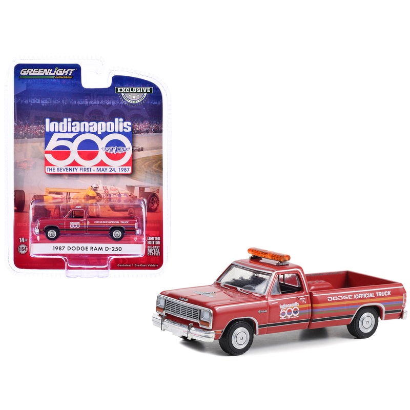 1987 Dodge Ram D-250 Pickup Truck “71st Annual Indianapolis 500 Mile Race Dodge Official Truck” Red with Stripes “Hobby Exclusive” Series 1/64 Diecast Model Car by Greenlight