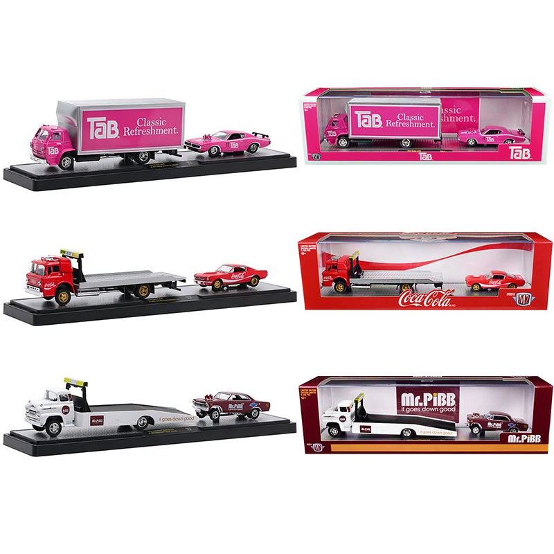 Auto Haulers “3 Sodas” Set of 3 pieces Release 15 Limited Edition to 8400 pieces Worldwide 1/64 Diecast Model Cars by M2 Machines