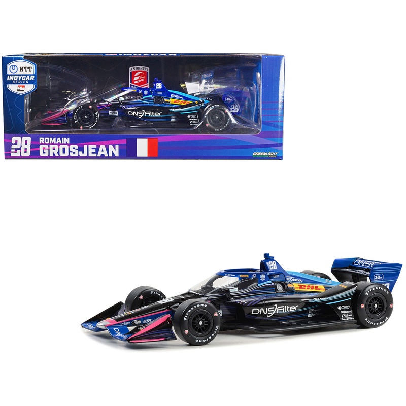 Dallara IndyCar #28 Romain Grosjean “DNSFilter” Andretti Autosport (Road Course Configuration) “NTT IndyCar Series” (2023) 1/18 Diecast Model Car by Greenlight