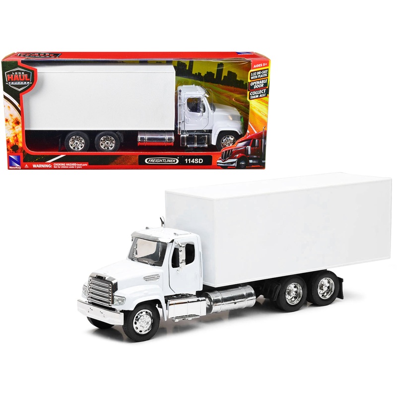 Freightliner 114SD Box Truck White “Long Haul Trucker” Series 1/32 Diecast Model by New Ray