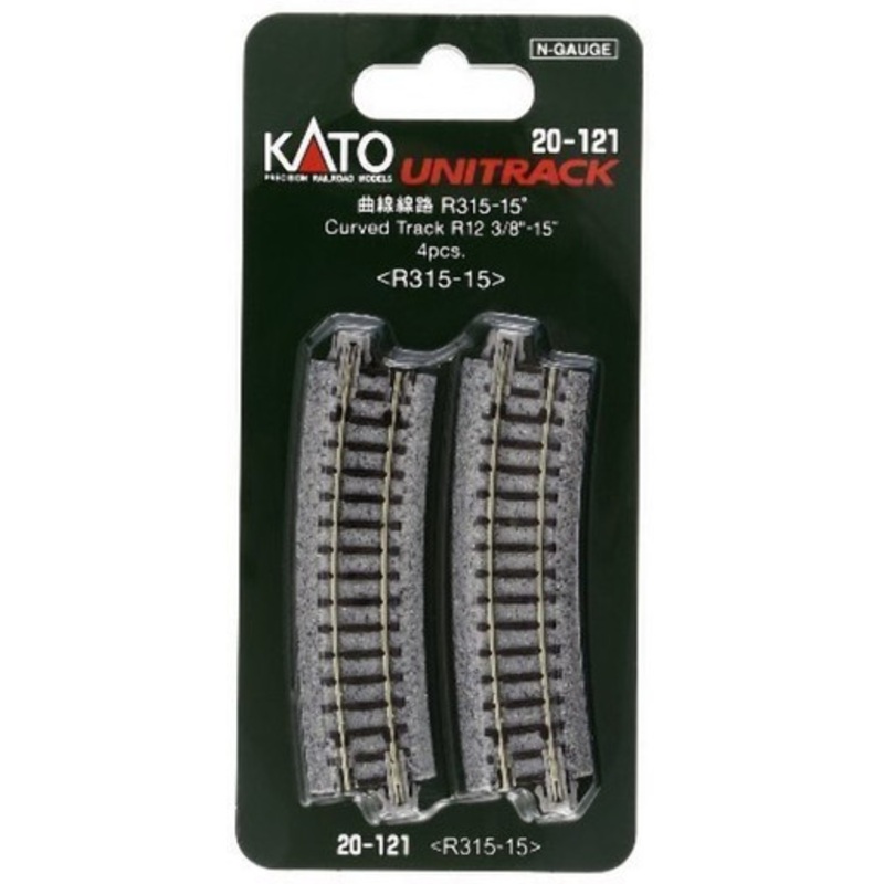 Kato 20-121 N Scale Unitrack 315mm (12 3/8″) Radius 15-Degree Curve Track (4)