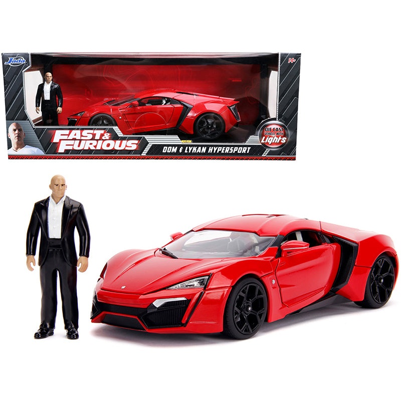 Lykan Hypersport Red with Lights and Dom Figurine “Fast & Furious” Movie 1/18 Diecast Model Car by Jada