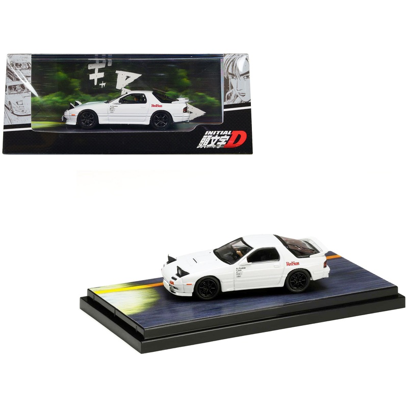 Mazda RX-7 (FC3S) RHD (Right Hand Drive) White “RedSuns” with Ryosuke Takahashi Driver Figure “Initial D” (1995-2013) Manga 1/64 Diecast Model Car by Hobby Japan
