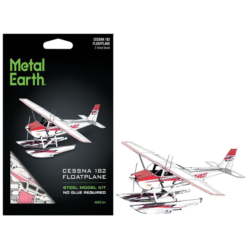 Model Kit Cessna 182 Floatplane White and Red (Moderate Difficulty) Steel Model by Metal Earth