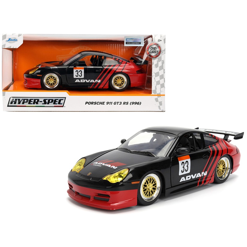 Porsche 911 GT3 RS (996) #33 “ADVAN” Black and Red “Hyper-Spec” Series 1/24 Diecast Model Car by Jada