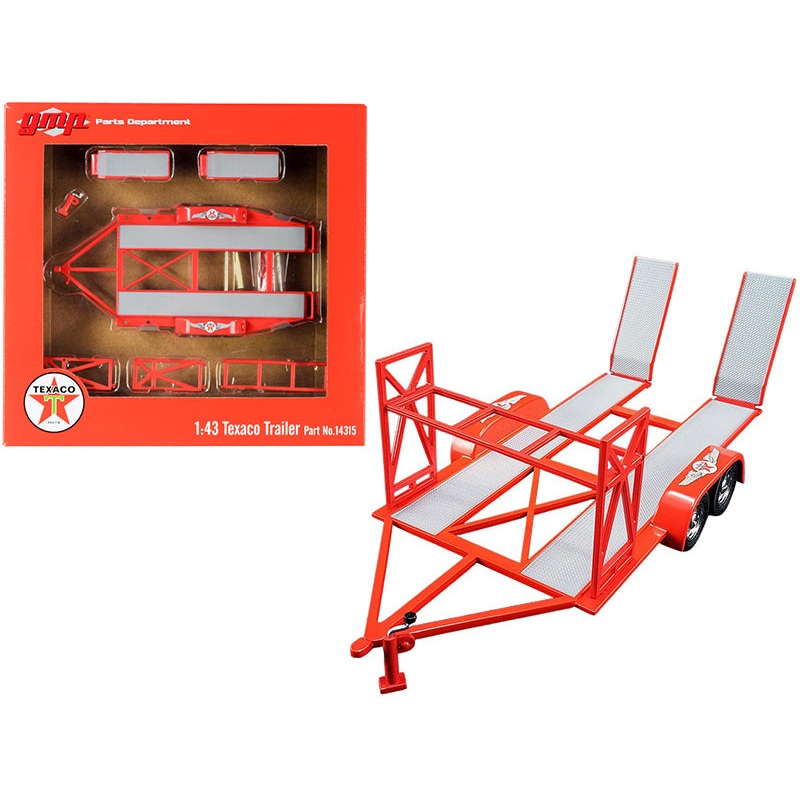 Tandem Car Trailer with Tire Rack Orange “Texaco” for 1/43 Scale Model Cars by GMP