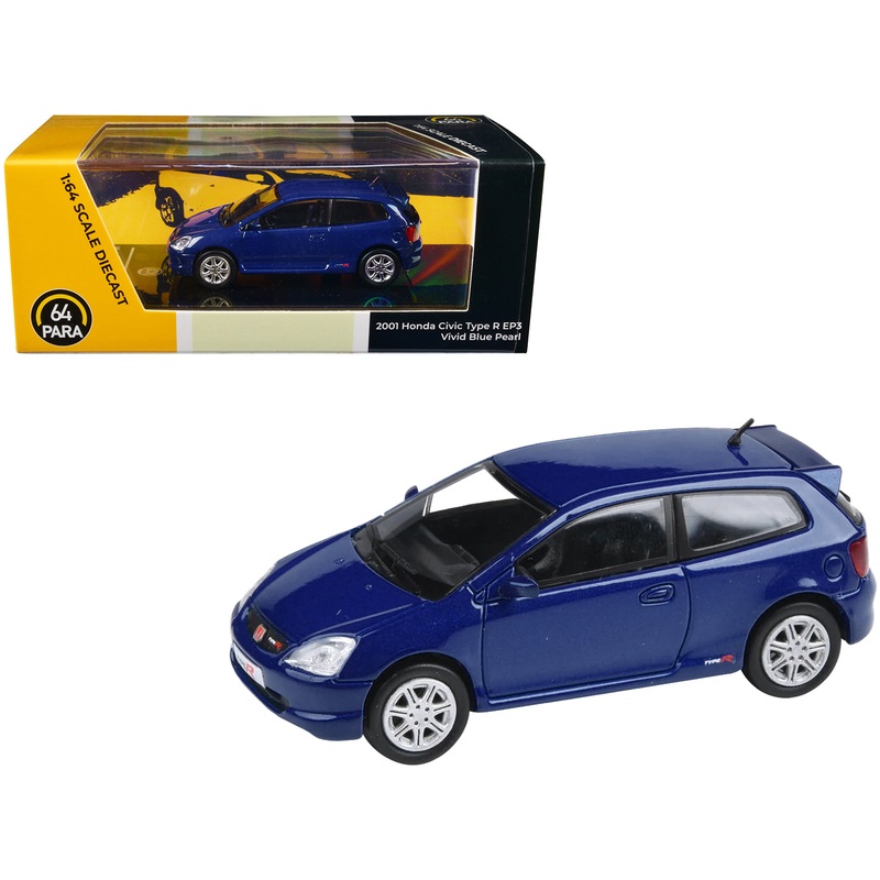 2001 Honda Civic Type R EP3 Vivid Blue Pearl Metallic 1/64 Diecast Model Car by Paragon Models