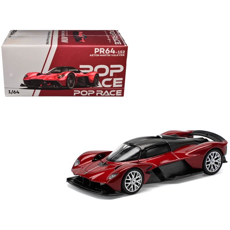 Aston Martin Valkyrie Supernova Red Metallic with Carbon Top 1/64 Diecast Model Car by Pop Race