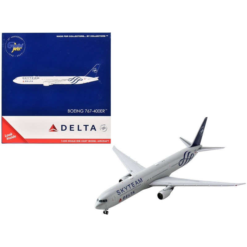 Boeing 767-400ER Commercial Aircraft “Delta Air Lines Skyteam” (N844MH) Gray Metallic with Blue Tail 1/400 Diecast Model Airplane by GeminiJets