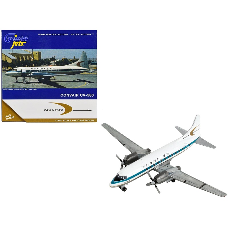 Convair CV-580 Commercial Aircraft “Frontier Airlines” White with Teal Stripes 1/400 Diecast Model Airplane by GeminiJets