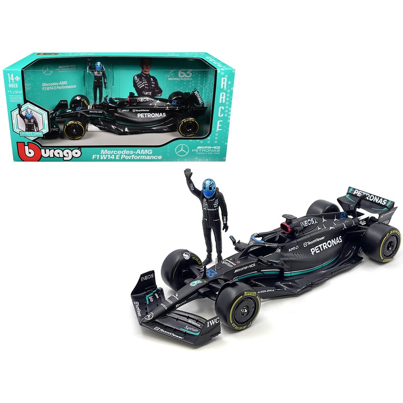 Mercedes-AMG W14 E Performance #63 George Russell “Petronas” Formula One F1 World Championship (2023) with Driver Figure 1/24 Diecast Model Car by Bburago