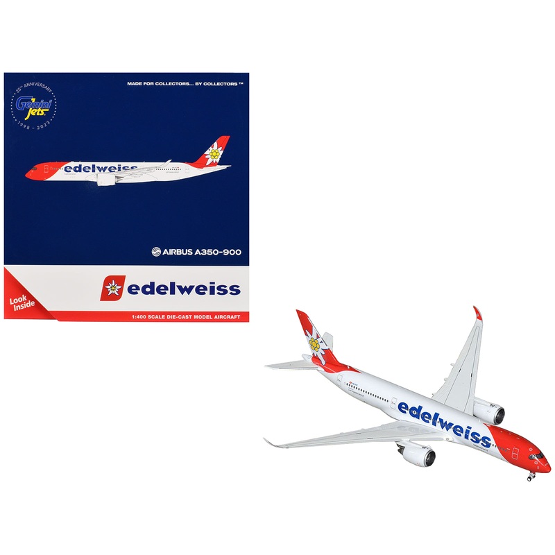 Airbus A350-900 Commercial Aircraft “Edelweiss Air” (HB-IHC) White with Red Tail 1/400 Diecast Model Airplane by GeminiJets