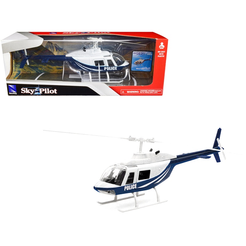 Bell 206 Helicopter Dark Blue and White “Police” “Sky Pilot” Series 1/34 Diecast Model by New Ray