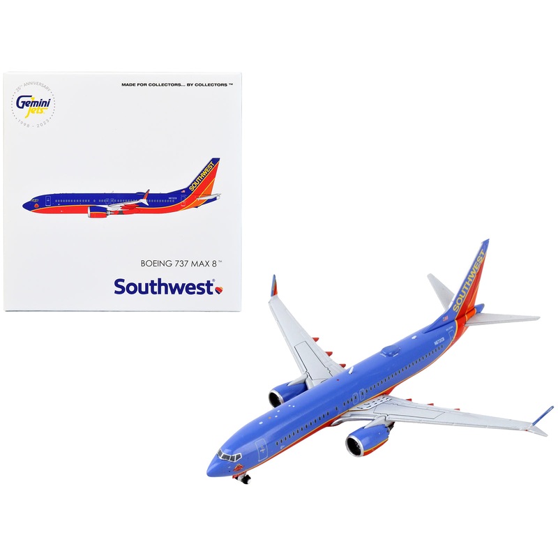 Boeing 737 MAX 8 Commercial Aircraft “Southwest Airlines” Canyon Blue with Red Stripes 1/400 Diecast Model Airplane by GeminiJets