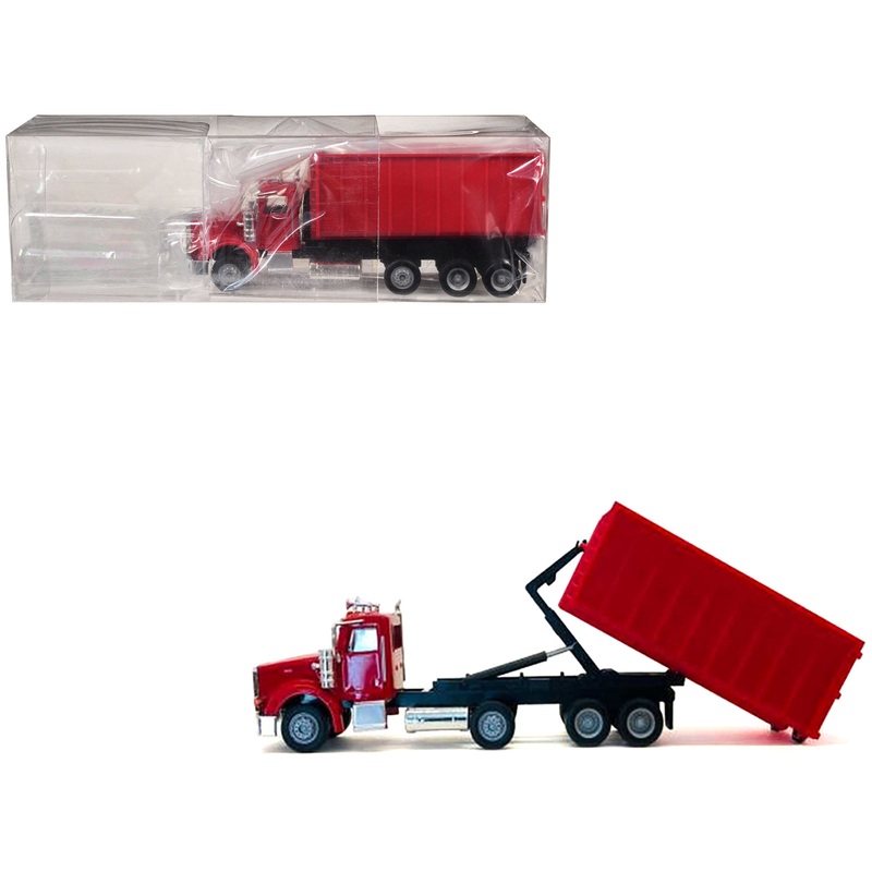 Peterbilt 367 Roll-Off Dump Truck Red with Red Box 1/87 (HO) Plastic Model Car by Promotex