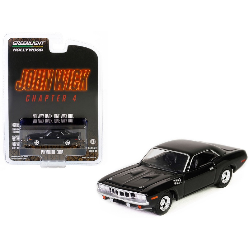 Plymouth Barracuda Black “John Wick: Chapter 4” (2023) Movie “Hollywood Series” Release 41 1/64 Diecast Model Car by Greenlight