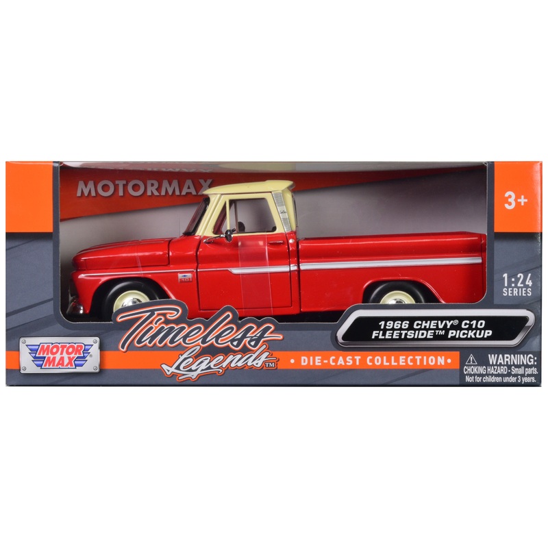 1966 Chevrolet C10 Fleetside Pickup Truck Red with Cream Top “American Classics” 1/24 Diecast Model Car by Motormax