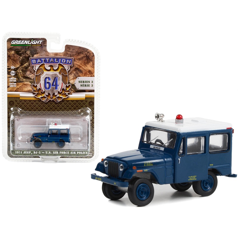 1971 Jeep DJ-5 “U.S. Air Force Air Police” Blue with White Top “Battalion 64” Series 3 1/64 Diecast Model Car by Greenlight