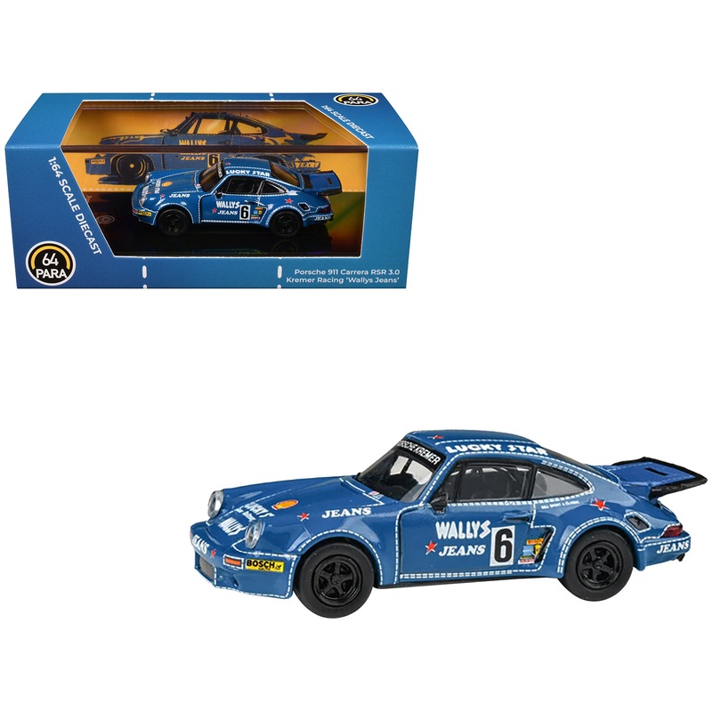 1975 Porsche 911 Carrera RSR 3.0 #6 “Kremer Racing – Wallys Jeans” Blue 1/64 Diecast Model Car by Paragon Models